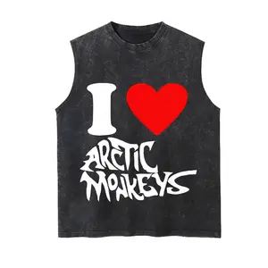 Arctic Monkeys Band Unisex Vintage Washed Cotton Vest, Retro Band Print Sleeveless Shirt, Casual Regular Fit, Perfect Boyfriend Gift