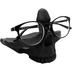 Marsrut Skull Glasses Stand Holder, Creative Eyeglasses Holder, Resin Statue Ornament, Sunglasses Spectacle Display Rack for Home, Office, Desk, Nightstand, No Eyeglasses Included (Black)