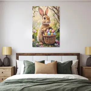 Easter Bunny Print Cute Easter Bunny Easter Bunny and Eggs Baby Room Decoration Easter Egg Wall Hanging Easter Vintage Basket Eggs Unique Home Decor Exquisite Art Print High Quality Poster