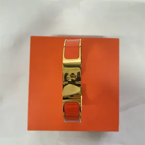 Enamel Orange Bangle Gold Plated Bracelet for Women Men Couple Matching TikTok Viral Jewelry Gift Stackable Wristband Trendy 2026