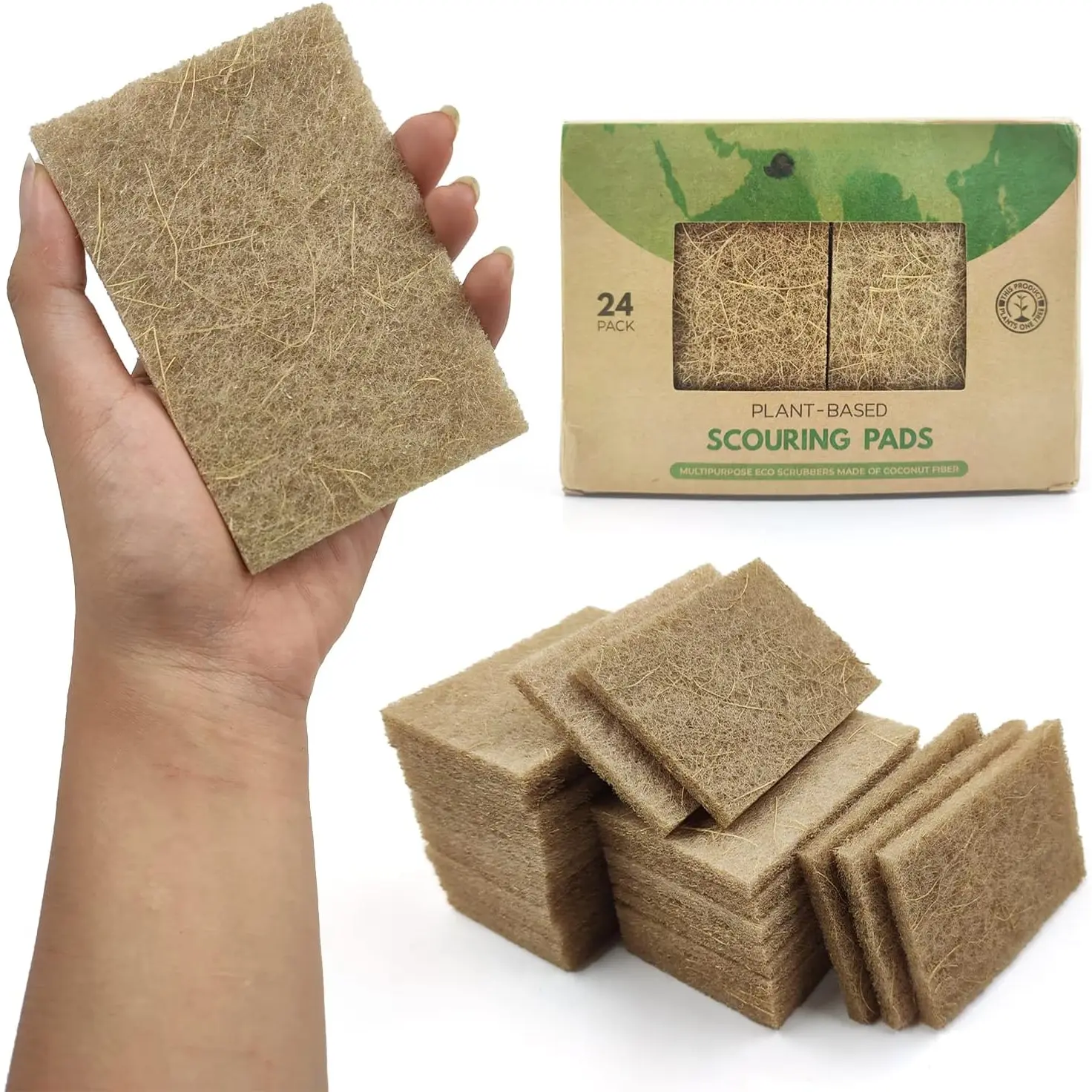 Based Kitchen Scouring Pads - Pack of 24 Coconut Husk Non Abrasive Scrubbing Pads - Multipurpose Scrubbies for Dishes - Heavy Duty Dishes, Pan and Pot Scrubbers for Kitchen Non Scratch