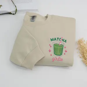 Matcha Girlie Embroidered Sweatshirt | Coquette Matcha Aesthetic Crewneck | Cute Green Tea Pullover | Y2K Retro Matcha Lover Gift | Soft Cozy Crewneck