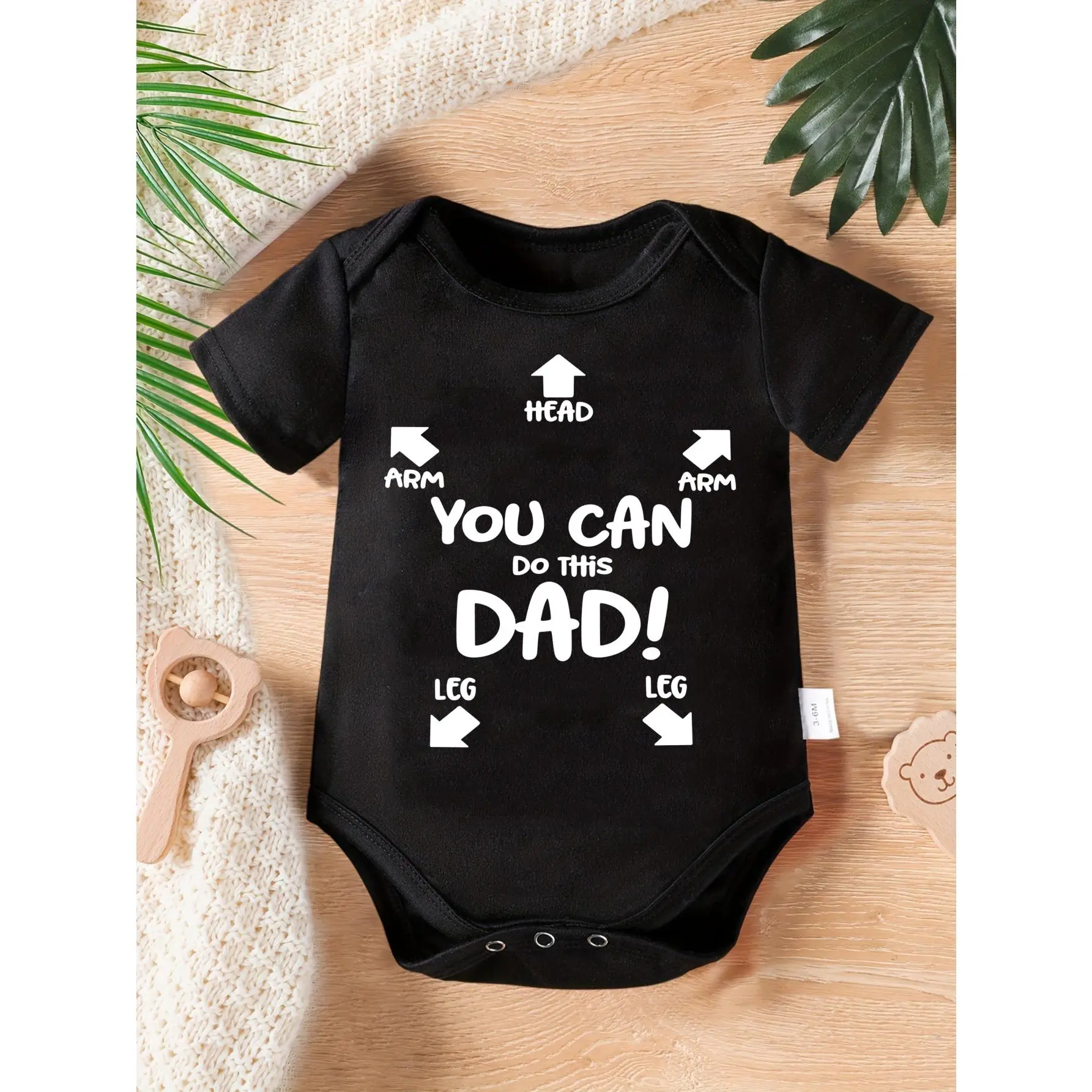 Cute Baby Bodysuit With You Can Do This Dad Head Arm Leg Arrow Print Soft Versatile Round Neck Button Detail Regular Fit All Seasons Knitted Fabric Onesie For 0-12 Months