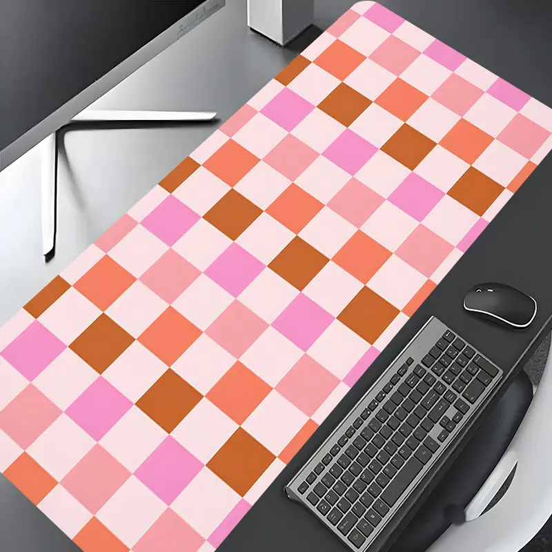 Pink Brown Checkerboard Large Gaming Mouse Pad, Gaming Desk Accessory, Aesthetic Desk Accessories, desktop decoration pad, rubber non-slip lock edge work pad, multi-size mouse pad suitable for laptop,desktop computer games, work