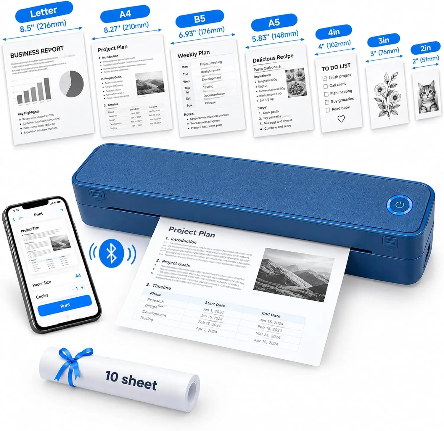 Portable A4 Thermal Printer, Bluetooth Wireless Printer for iPhone Android Portable A4 Thermal Printer, Bluetooth Wireless Printer for iPhone Android