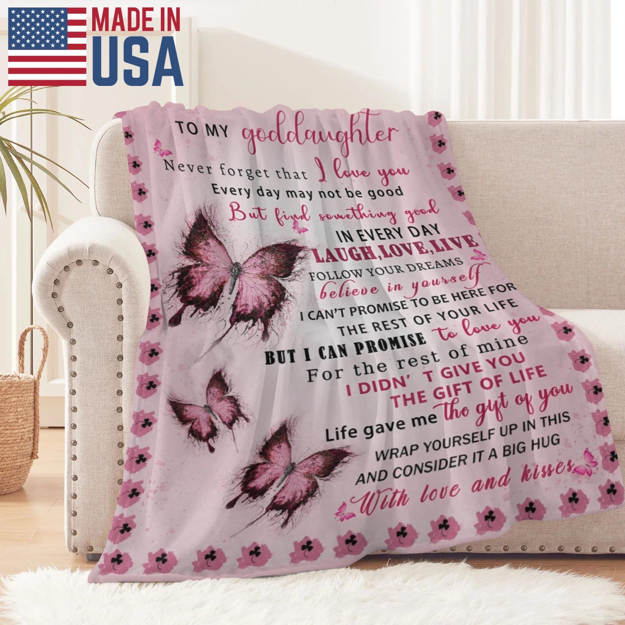 Goddaughter Blanket from Godmother, Goddaughter Gifts from Godmother, God Daughter Gift for Birthday, Graduation, Christmas, Soft  Throw Blanket, Pink Butterfly, 60"x50" cooling