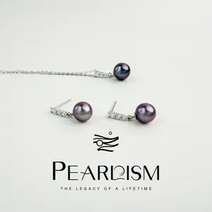 【Live】PEARLISM Dainty Minimalist Everyday Edison Pearl Set - 7-9mm Round 925 Silver Earrings & Pendant with Crystals-AFES011