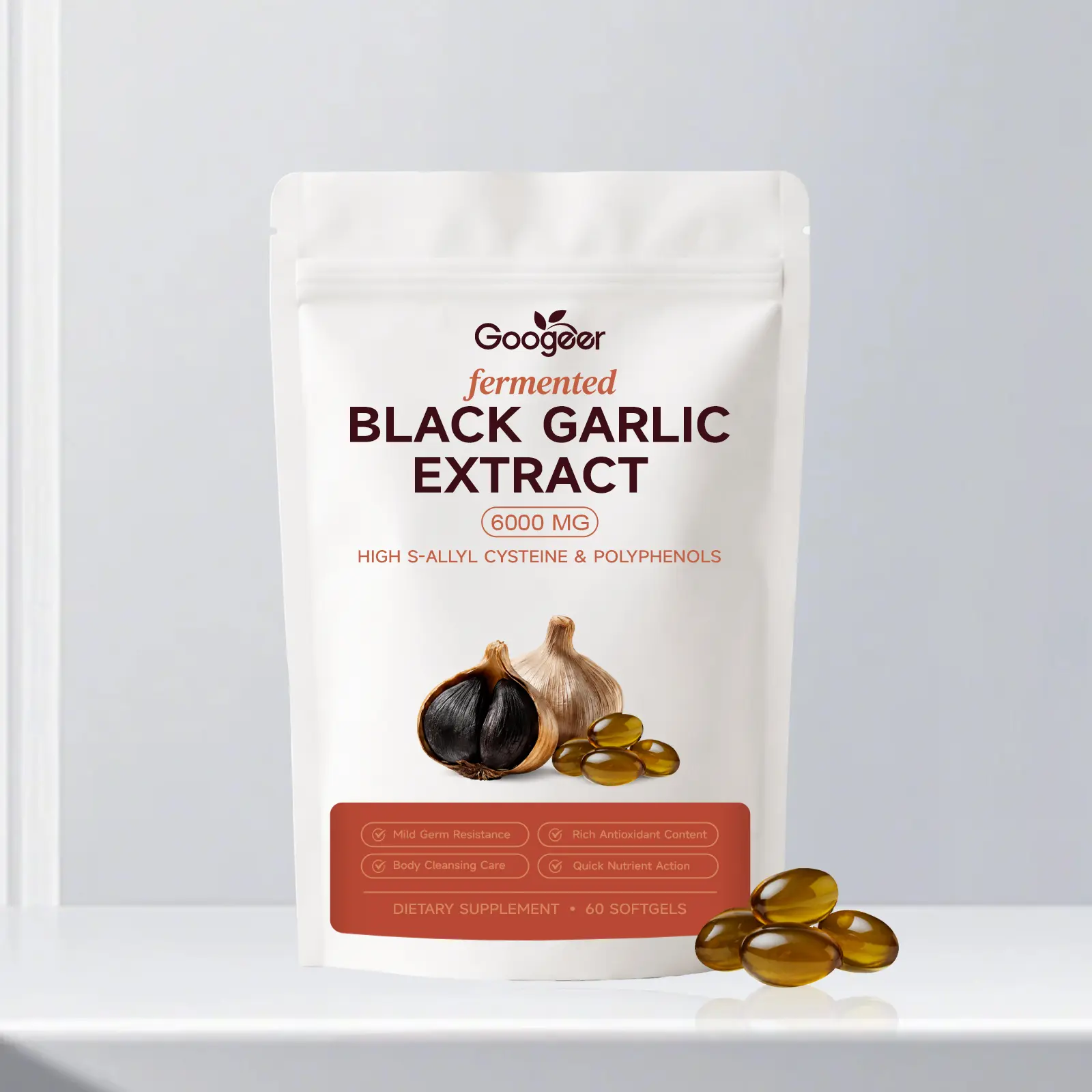 60 Softgels Fermented Black Garlic Extract Supplement, Rich Antioxidants with S-Allyl Cysteine & Polyphenols, Support Body Cleansing Metabolic Wellness & Daily Energy for Adults