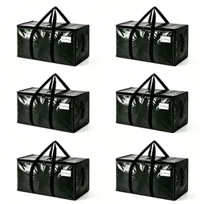 6 Pack Extra Heavy Duty Large Moving Bags with Strong Zipper & Comfortable Handles, Sturdy & Durable Clothes Storage Bags Totes Bins, Packing Moving Boxes for College Supplies, Black,Blue