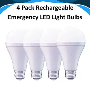 4 Pack Rechargeable Emergency LED Light Bulbs with Hook, 12W 60W Equivalent Backup Light, 1500mAh Power Failure Bulbs for Home, Camping, Hiking, Happy New Year Outdoor Survival Lighting