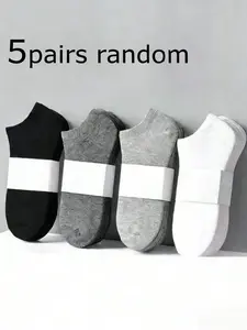 2/5 Pairs Basic Solid Color Invisible Short Socks Set, Cute Fitted Crew Socks for All Seasons, Cartoon Pattern Pro Design