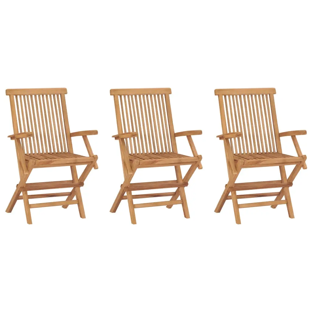 vidaXL 3x Solid Teak Wood Folding Patio Chairs Outdoor Garden Terrace Yard Wooden Seat Sitting Foldable Dining Dinner Chair Furniture 315444