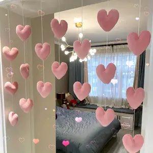 Pink heart-shaped plush curtain, no-drill design for easy installation, suitable for a girl's bedroom or living room for romantic home décor.Valentine's Day Special Offer   #mothersday
