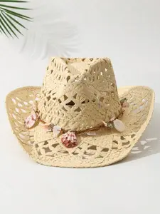 Women's Wide Brim Sun Hat, Boho Style Foldable Straw Hat for Beach Vacation, Fashion Accessories for Women & Girls, Rope Brim Hat