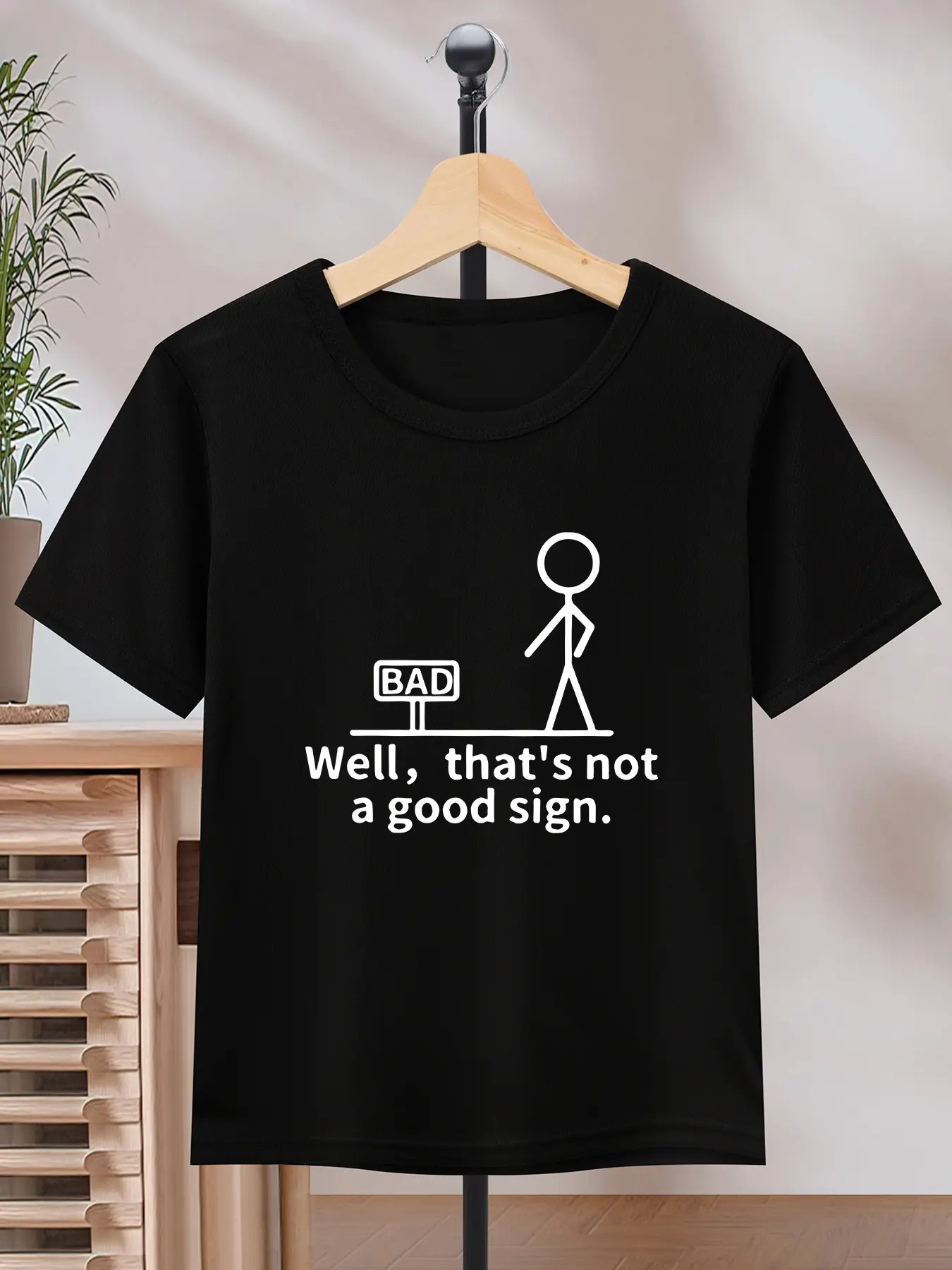 Boys' Cotton Graphic T-Shirt - Short-Sleeve "Well That's Not a Good Sign" Meme Tee, Funny Stick Figure Bad Sign, Toddler Humor Top, Gift for Sarcastic Boys, Graphic Boys' T-Shirts