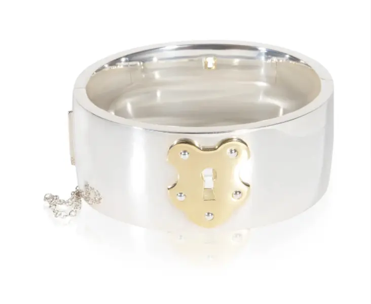 Pre-owned Tiffany & Co. Yellow Gold & Sterling Silver Wide Lock Bracelet