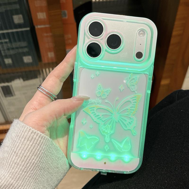 LED Large Butterfly Phone Case, Compatible with iPhone 11/12/13/14/15/16/17 Pro/Pro Max/Plus, Stylish Protective Cover, Unique Design for Daily Use, Protective Casing