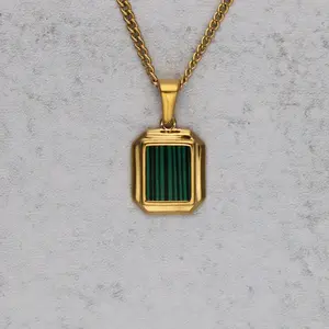 Gold Mini Faux Malachite Pendant Chain Necklace