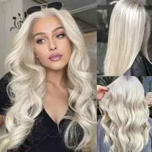 Platinum Blonde 13x4 UHD s Human Hair 180% Density Glueless Breathable Pre Plucked With Baby Hair for Women Soft Invisible Comfortable Transparent Lace Front Body Wave Wig