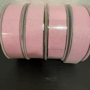 7/8" Frosted Sparkling Pink Glitter Ribbon -25 yards