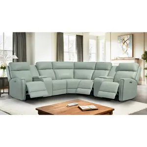 【10 Packages Shipping】5-Seater Genuine Leather Dual Power Reclining Sectional