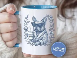 French Bulldog Toile Mug, Funny French Bulldog Mom Gift, Too Fancy To Fetch Mug, French Bulldog Coffee Mug, Dog Toile Accent Mug - scs15805