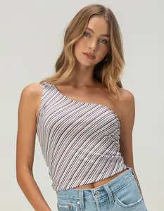FULL TILT Womens Stripe One Shoulder Top