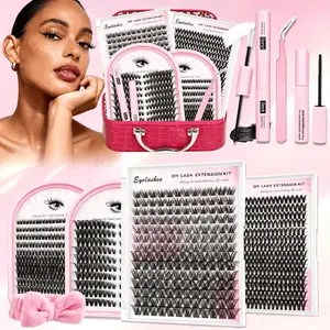 DIY Mixed Styles Lash Clusters Gift Set, Flora / Velure / Spikes / Cat Eye Lashes, DIY Mixed Lashes Clusters Kit, Soft & Lightweight, Lash Clusters With Bond &Seal &Remove &Tweezers & Handband, Easy DIY Salon Look at Home Long-Lasting Glam for Beginners