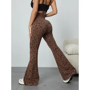 Women's Leopard Print Seamless Knit Yoga Pants, High Waisted Butt Lifting Control, Sporty Casual Fashion, All Seasons Wear