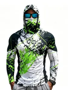 [New] Men's Sun Protection Hoodie - 95% Polyester & Elastane, Lightweight, Breathable, Long Sleeve, Includes Jacket & Mask, No Dry Clean, Suitable for Fly Fishing, Hiking, Outdoors, Going Out, All Seasons Knitted Menswear Top