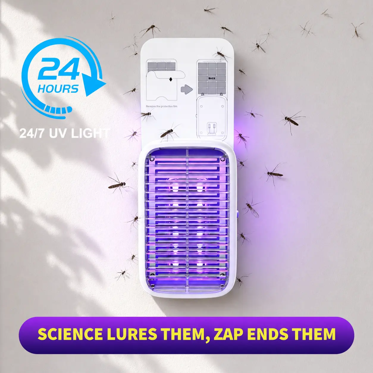 Upgraded Fruit Fly Traps for Indoors, Flying Insect Trap for Fruit Flies, Gnats, Plug in Bug Zapper Indoor with Dual-UV Lights & Trapping, Electric Grid & Glue Traps