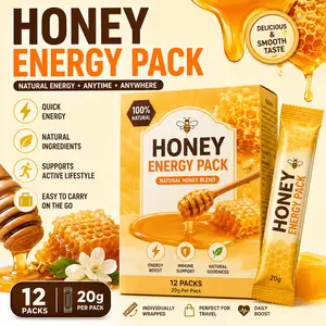 Natural Organic Honey -12 Sachet X 20g per  with Bee Pollen & Royal Jelly Sweet &  Flavor
