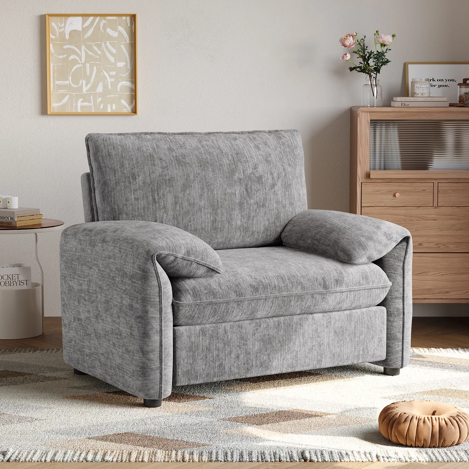 【SummerFinds】ONBRILL Oversized Accent Chair, 41 Inch Chenille Fabric Armchair, Comfy Single Sofa Chair with Padded Arms, Pocket Spring Cushion, Modern Reading Chair for Living Room, Bedroom Furniture SummerFinds