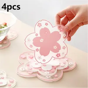 Floral Pattern Coaster, 4 Counts/set Heat Resistant Non-slip Table Mat, Decorative Placemat for Home Kitchen Dining Room