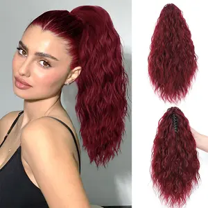 Claw Water Wave Ponytail for Women 20 Inch Curly Pony Tail Clip in Hair Extensions Fluffy Natural Looking Synthetic Hairpiece for Women