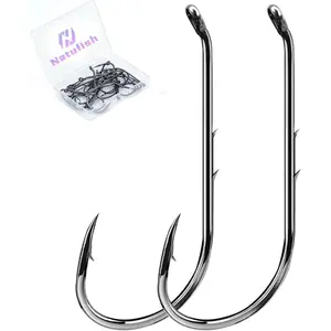 Baitholder Fishing Hooks 50Pcs Bait Holder Hooks Offset/Double Barbed/Long Shank/Down Eye for Soft Live Baits Saltwater