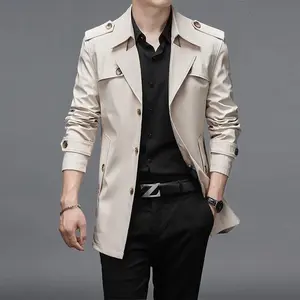 Men's Formal Trench Coat with Buttons - Casual Stylish Outerwear, Light Beige Color, Stylish Design, Ideal for Menswear