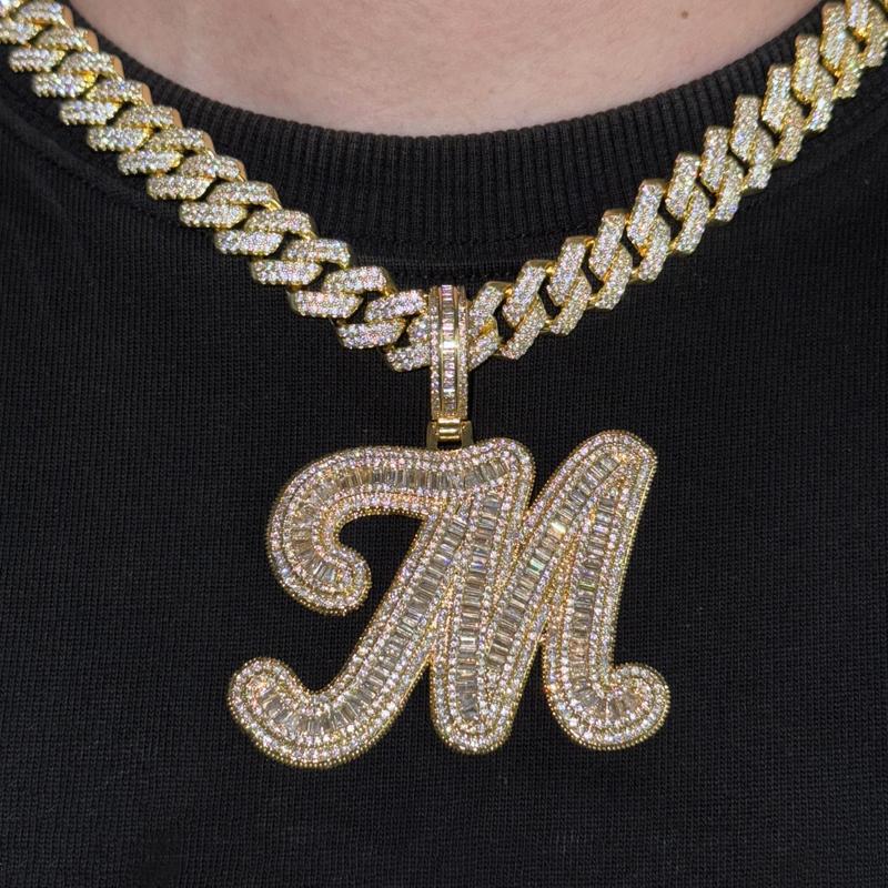 [ICE HUE]18K Gold Vacuum Plated Copper with 5A+ Sri Lanka Zircon Gothic Letter A-Z Design Pendant With Necklace Miami Italy Mexico & Micro Inspired for Women & Men Jewelry,Daily Wear,Casual Fashion,Gift Idea,,Classic,Hip Hop,Simple,Sporty Style