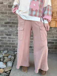 Cappuccino French Terry Pull On Cargo Pants by by Easel