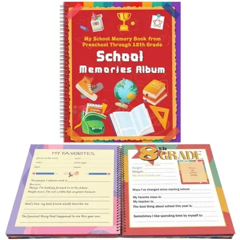 School Memory Book - Spiral Bound Keepsake Album with Pockets for Preschool through 12th Grade, All-in-One K-12 Student Photo & Artwork Organizer Journal for Classroom, Back to School & Graduation, Sentimental Keepsake Gift for Kids, Parents & Moms