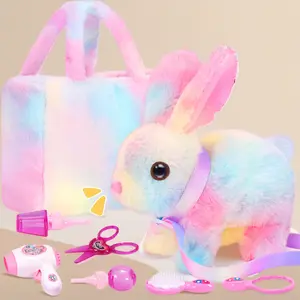 Plush Interactive Bunny Toy for Kids with Tote Bag – Stuffed Robot Pet Rabbit with Leash, Hopping Action & Wiggle Ears, Realistic Cute Fidget Toy for Toddlers – Stocking Stuffer Birthday Gift