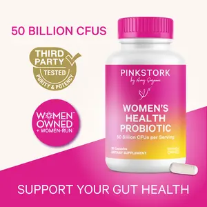 Pink Stork Women's Health Probiotic 50 Billion CFUs per Serving 30 Capsules for Digestive Wellness & Immune Support US Made Daily Supplement