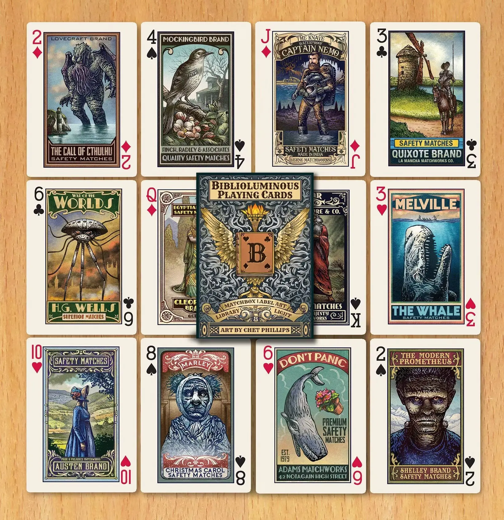 Biblioluminous Playing Card Deck, Literary Vintage Matchbox Art, Gothic Classic Books Collectible