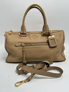 Pre-owned PRADA leather Shoulder Bags Vitello Daino Satchel Shoulder Bag Beige ZS025PR