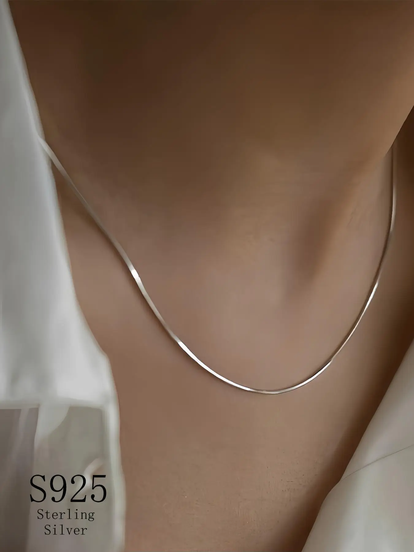925 Sterling Silver Snake Bone Chain Necklace, Fashion Jewelry for Party, Daily Clothing Decor, Trendy All-match & Exquisite Jewelry for Birthday Gift