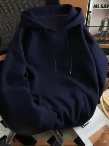 Men's Casual Solid Color Plain Hoodie Sweatshirts, Tops, Regular Fit Streetwear Long Sleeve Pullover with Drawstring Pockets, Fashionable Daily Wear
