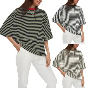 【ETCYY】Women’s Black and White Striped Oversized T-Shirt – Casual Loose Fit Cotton Crewneck Short Sleeve Tee for Summer – Oversize Baggy Womenswear Shirt for Fashion Outfits, Country Concert & Women’s Summer Essentials