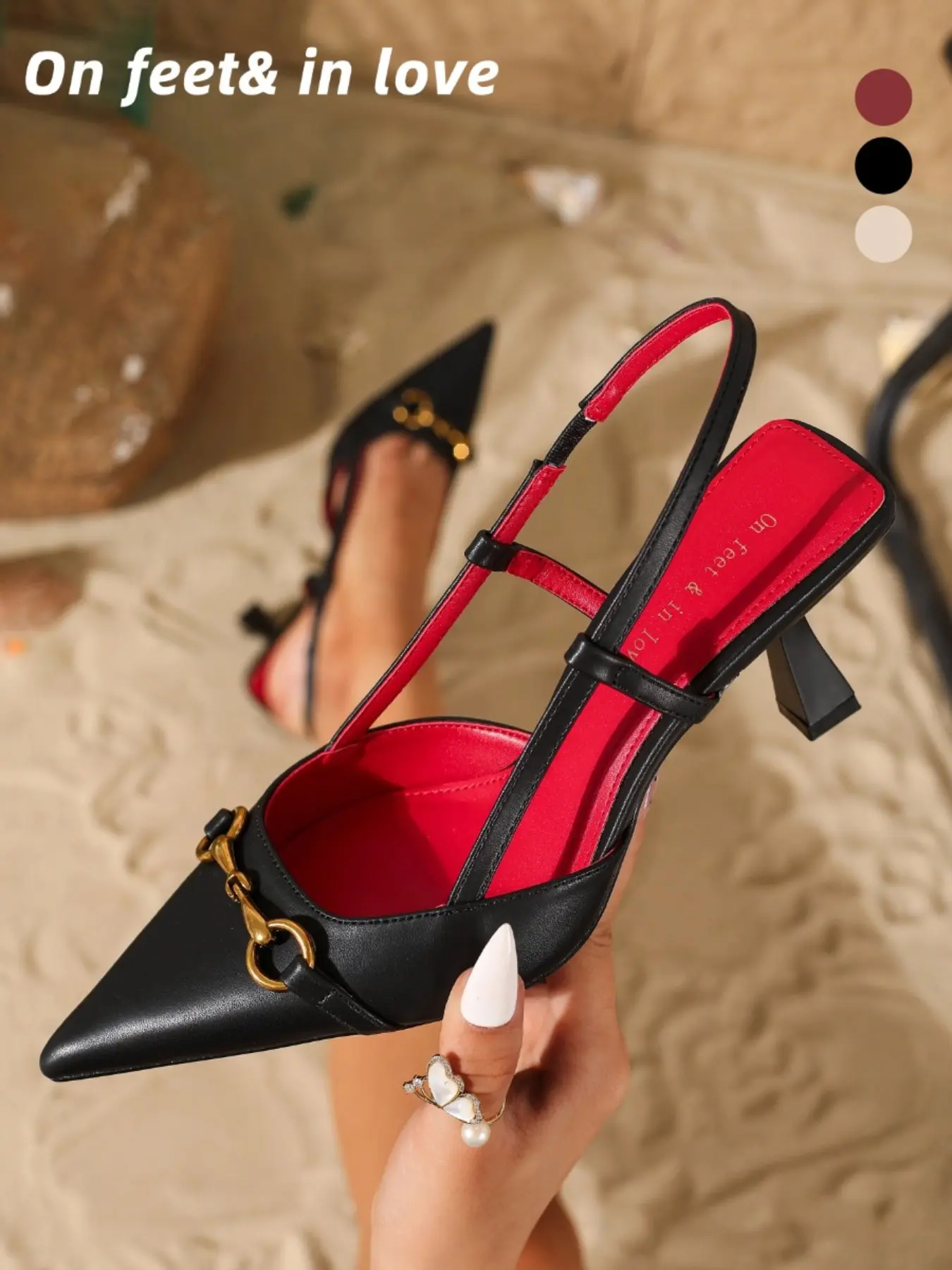 2026 Summer Women's Pointed Toe, Pointy Toe Slingback Heels, Gold Horsebit Buckle Kitten Heels, 3 Colors Office Wedding Party Shoes Comfortable for daily and formal wear Double Strap Kitten Heel Pumps, All-Occasion Dress Shoes, Evening Footwear