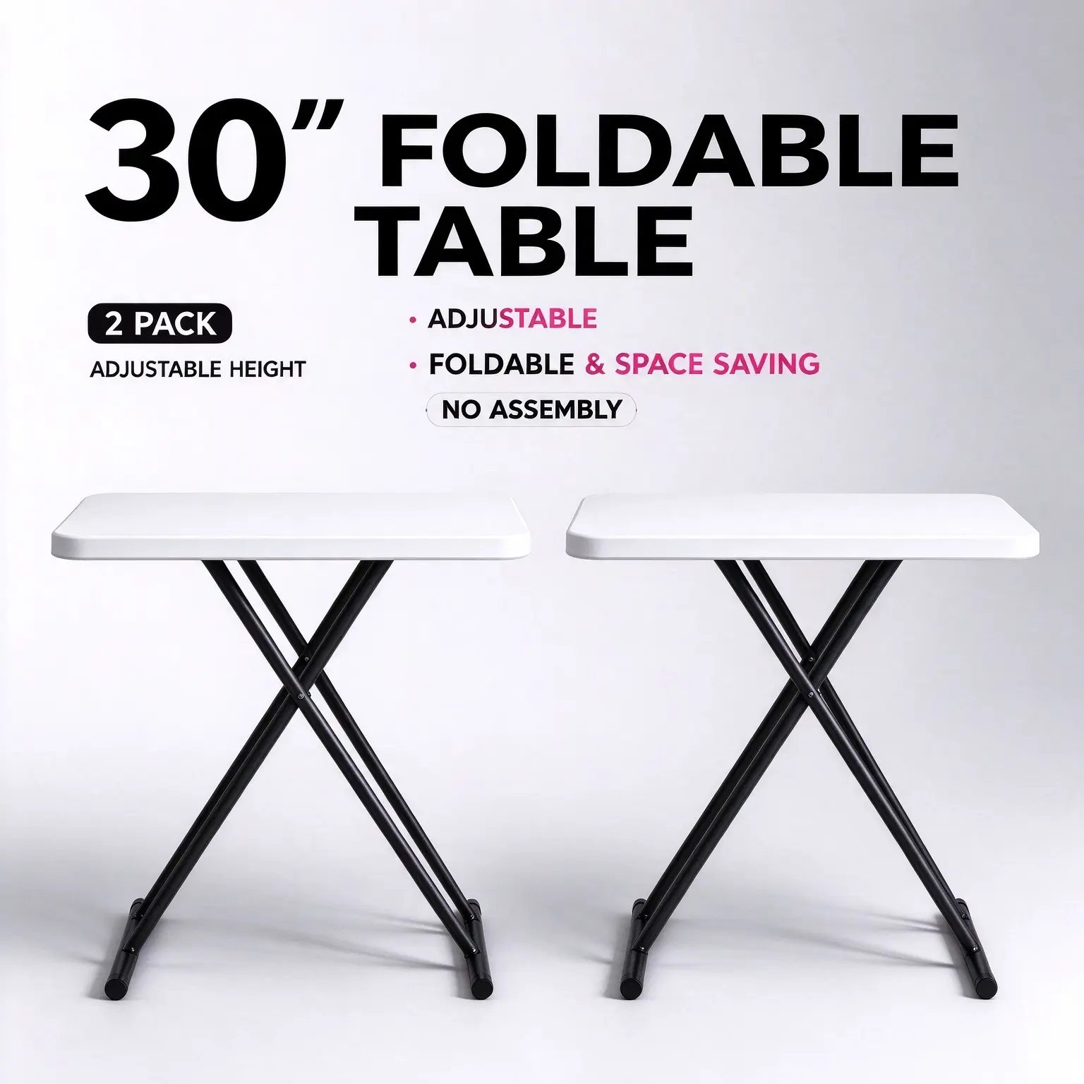 30"  Foldable Table, Adjustable Height Portable Table for Small Spaces, Laptop, Dining & Gaming, Home, Office & Camping