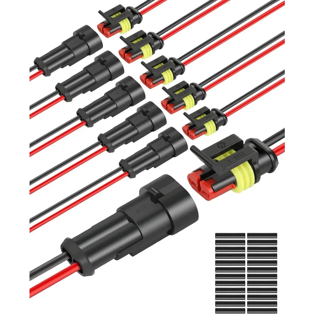 2 Pin Connector Waterproof, 16 AWG 2 Wire Connectors, Automotive Electrical Connectors Male and Female Way With Heat Shrink Tubing For Car For Truck For Boat Wire Connection, 6 Kits